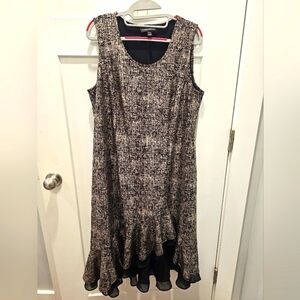 "Lane Bryant Tweed Ruffle Hem Sleeveless Dress 14/16 Black Beige Plus Size"